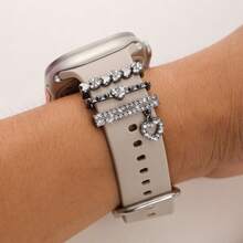 1 Set Dekorationsringe für Damen aus Zinklegierung in Herzform, Smart Watch Zubehör, kompatibel mit Apple Silikon Uhrenarmbändern 38mm, 40mm, 41mm, 42mm, 44mm, 45mm, 49mm