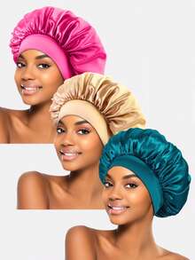 3 piezas Gorro de satén de ala ancha multicolor para mujer, adecuado para uso diario