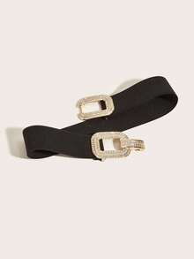 1pc Thick Rhinestone Encrusted Metal Elastic Waist Belt - Black - View 4