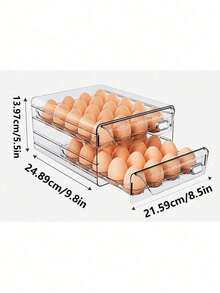 Asnews 1pc Space-Saving Single/Double-Layer Refrigerator Egg Storage Box, Durable And Washable Plastic, Transparent Fresh-Keeping Storage Box, Multi-Layer Egg Tray Container, Stackable Egg Holder For Fridge - Transparent - View 12