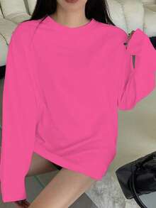 Chemise de base décontractée, mode, ample et confortable, convenant pour le port quotidien à la maison et les activités de plein air, automne/hiver - Rose vif - Voir 1