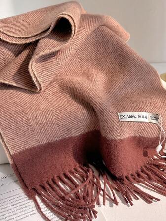 100% 羊毛韩版时尚拼色围巾，男女通用，秋冬保暖脖套