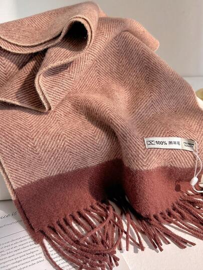 Bufanda de estilo coreano de 100% lana con bloques de color, versátil para hombres y mujeres, calentador de cuello cálido para otoño/invierno