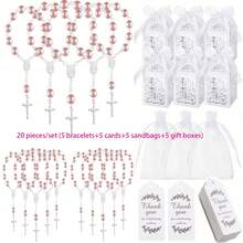 120pcs Baptism Shower Wedding First Communion Decoration Kit, Includes 30pcs Mini Beads, 30pcs Cross-Shaped Small Boxes, 30pcs Organizational Gift Bags, 30pcs Thank You Kraft Paper Labels, Made Of Plastic, For Wedding, Shower, Baptism, First Communion, Spring, Summer, Fall, Winter - 彩色 - 查看 41