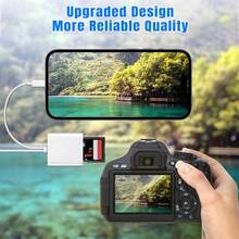 适用于 /iPad 相机的双卡槽 SD 卡读卡器，支持 SD 和 TF 卡，内置相机查看器，便携式 SD 卡适配器，兼容 17/16/15/14/13/12/11/XS/XR 和 iPad 系列，即插即用，无需安装应用程序 - 白色 - 查看 6