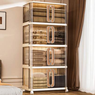 Caja de almacenamiento plegable de gran capacidad con tapa - Organizador de plástico duradero para ropa, juguetes, ropa de cama - Organizador de armario rectangular multiusos con compartimentos transparentes, diseño que ahorra espacio para dormitorio, oficina, residencia, organizadores de armarios y almacenamiento, organizador de dormitorio, almacenamiento decorativo, asas fáciles de agarrar, troncos