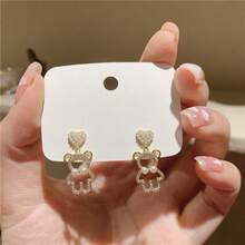 1 Pair S925 Sterling Silver Stud Earrings, Minimalist Small Cubic Zirconia Five-Pointed Star & Cute Bear Earrings For Women