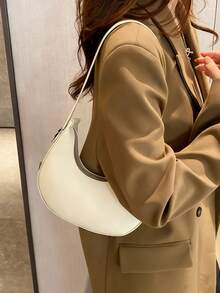New Fashionable Simple And Stylish Atmosphere Crescent-Shaped Bright Surface Casual Classic Everyday Commuter Bag, Detachable Shoulder Crossbody Bag - 白色 - 查看 11