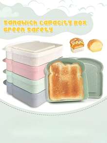 4/1 pieza Caja para sándwich, Caja Bento, Caja de almuerzo con tapa con forma de tostada y recipiente de almacenamiento de alimentos reutilizable, apto para microondas y lavavajillas. Caja para sándwich reutilizable con tapa, apta para uso familiar o adulto, utensilios de cocina