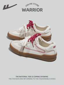 1双女士系带平底休闲时尚运动鞋 - 米/灰/紅 - 查看 4