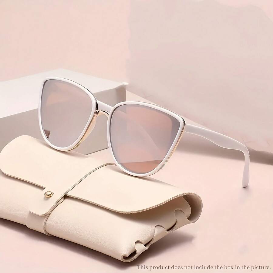 Women's And Unisex Gold-Edged Fashion Glasses - Lightweight Frame, Elegant For Daily And Formal Wear In Beige/Pink, Comes With Protective Case - Ideal Birthday/Anniversary Gift,  Design, High-Quality Lenses, Brand - 白色 - 查看 1