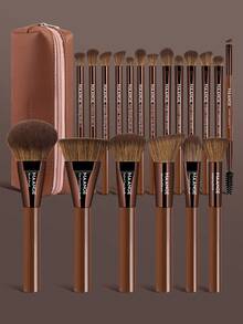 MAANGE 1/2/3/8/20支装棕色专业化妆刷套装，可重复使用便携式化妆刷，包括散粉刷、腮红刷、遮瑕刷、修容刷、鼻刷、细节刷、粉底刷，适用于液体化妆品，适合日常面部彩妆。 - 彩色 - 查看 2