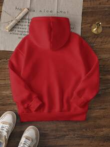 1 szt. Dziewczęca bluza z kapturem i uroczym nadrukiem kota, luźny krój, podszewka termiczna, odzież młodzieżowa na jesień/zimę