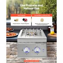 Double Grilling Side Burners, 2 X 17,000BTU Liquid Propane Side Burner For Outdoor Kitchen, Convertible To Natural Gas, 304 Stainless Steel Built-In Double Burners With LED For BBQ Grill Island - Inclined Model 2 Furnaces - View 4