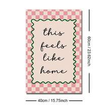 1pc Framed/Unframed Green/Pink This Feels Like Home Canvas Poster Gingham Typography Quote Wall Art Print Minimalist Aesthetic Decor Funky Painting For Dorm,Living Room,Bedroom,Modern Home Decoration,Housewarming Gift