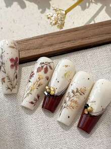 1 pezzo Adesivo per unghie con foglia secca autunnale in rilievo ad acquerello, adesivo decorativo alla moda e dolce a forma di formica, decalcomanie per unghie fai-da-te