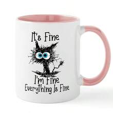 Neue katzenförmige Keramiktasse/Becher mit dem Text "Es ist in Ordnung, ich bin in Ordnung, alles ist in Ordnung" Rückkehr zur Schule - Schwarz und Weiss - Übersicht 7