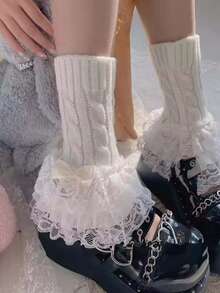 1 pieza Duradera y suave al tacto, estas mangas con lazo de encaje están adornadas con ribete de encaje y lazos. Perfectas para combinar con un vestido dulce para citas o fiestas.