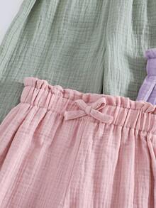 3pcs Girls Casual Straight Leg Cotton Pants, Elastic Waist, Suitable For Spring, Summer, Autumn - Multicolor - View 4