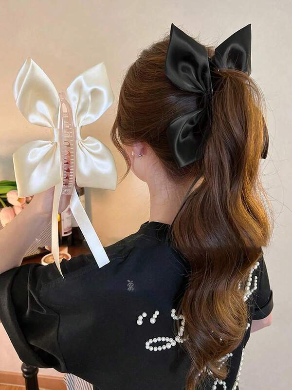 1pc Bow Ribbon Banana Hair Clip, Women High Ponytail Twist Clip, 2025 New Fashion Hair Accessory, Cute Street Style ABS Plastic Banana Clip, Suitable For Spring, Summer, Autumn, Winter, Back To School Season, Autumn Accessories, Bobby Pins, Claw Clips, Hair Claws, Hair Slide, Hair Barrettes, Clips For Hair, Fall Fashion, Bows