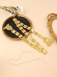 1pc Small Size Hexagon Napoleon Portrait Metal Waist Belt, Middle Eastern Bride Wedding Party Holiday Wear Waist Chain