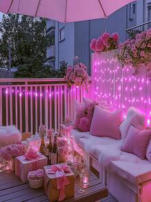 Dây đèn LED 200 inch, 100 bóng, chống thấm nước, thích hợp trang trí ngày Valentine, năm mới, tiệc tùng, màu hồng, dùng pin, có chức năng hẹn giờ và chống thấm nước, sử dụng trong nhà/ngoài trời, lý tưởng cho tiệc tùng, sân hiên, vườn, sân (màu hồng) - Nhiều màu - Xem 8