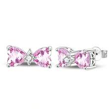 1 Pair S925 Sterling Silver Elegant Luxury Pink Bow Moon Zirconia Ladies Earrings Fit Banquet Party Wedding Birthday Gifts Women's Jewelry Valentine's Day