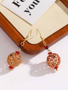 FANYINAN Brincos femininos esféricos e elegantes, vazados em esmalte vermelho e dourado, de inspiração chinesa, onde o artesanato tradicional encontra o design contemporâneo, iluminando o charme oriental.