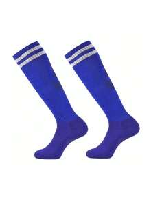 1 Pair Striped Football/Soccer Socks For Teens & Kids Aged 11-18, Girls Knee-High, Boys Over-The-Knee Sports Socks