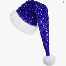 Long Sequin Plush Shiny Christmas Hat - Adult Glitter Plush Santa Claus Costume Supplies For Christmas Party - Dark Green - View 8