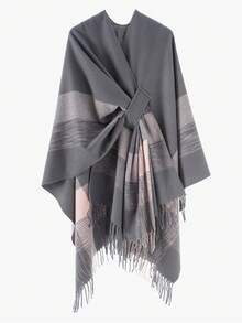 1 pieza Chal de mujer de unicolor con rayas, de moda y cálido, para otoño/invierno