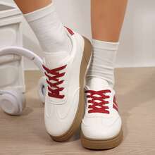 Office Work Sneakers Woman Modern Casual Sporty Colorblock Patchwork Upper German Training Sneakers Spring Autumn Tennis Shoes Sneakers Outdoor Walking Travel Sport - Đỏ và trắng - Xem 6