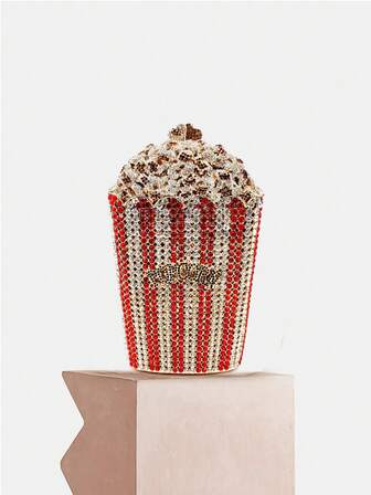 Bolsos de mano de embrague con diseño de palomitas de maíz multicolor, bolsos de mano exquisitos y deslumbrantes con cristales de colores del arcoíris, bolsos de fiesta con cadena para eventos y bailes de graduación. Mejor regalo con caja.