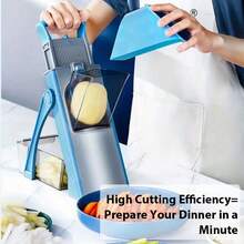 [5 In 1] Multifunctional Vegetable Cutter, Manual Fruit Cutter With Adjustable Stainless Steel Blade, Foldable Design, Large Capacity 1-10L, ABS Material, With Container, Onion Chopper For Chopping, Slicing, Removing, Dicing - 藍色 - 查看 5