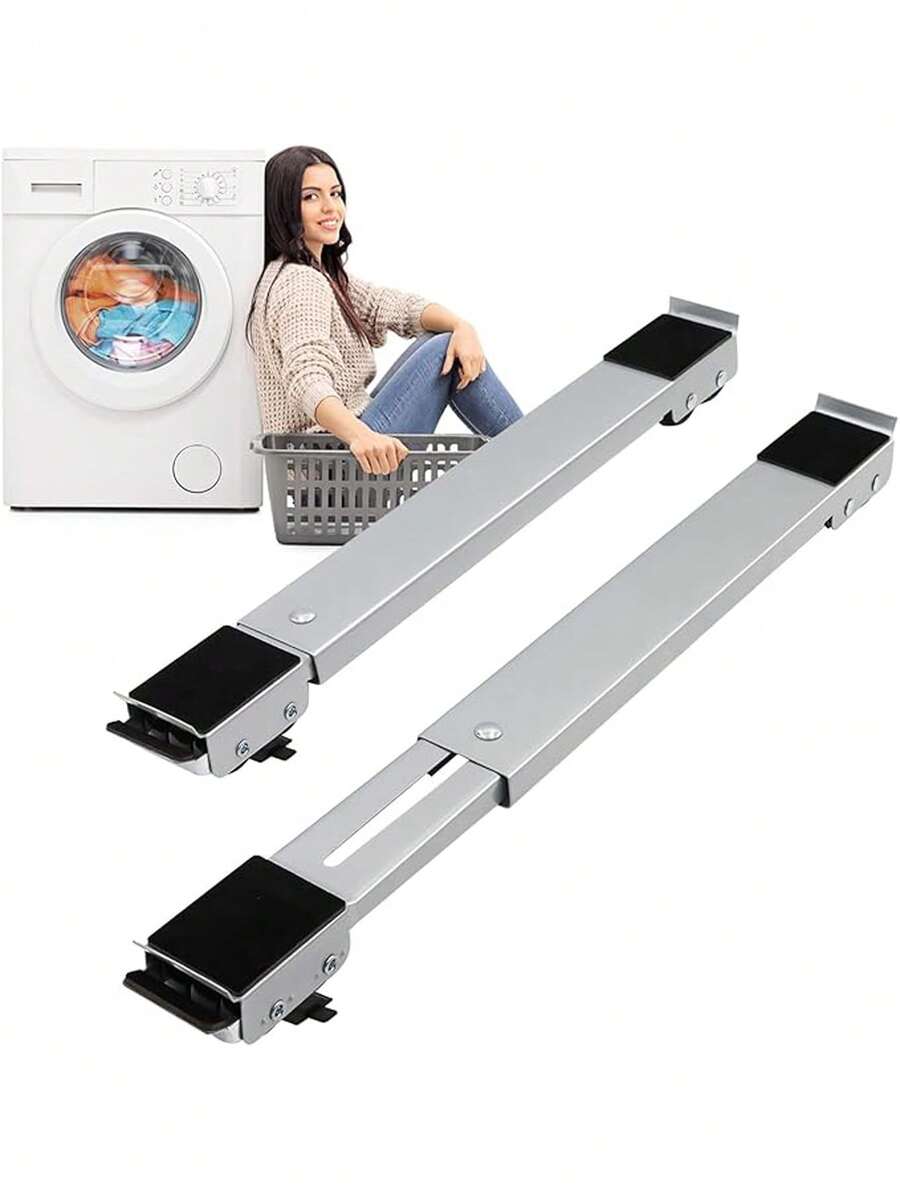 Adjustable Base Stand With Wheels For Moving Appliances, Washing Machines, Refrigerators - Silver - View 1