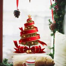 Pegatina de ventana de árbol de Navidad Lazo Removible Película de PVC para ventanas de hogares, escuelas, cafés, centros comerciales, eventos festivos, planificación de fiestas navideñas, decoración de películas para ventanas del hogar en Navidad