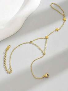 1 件不锈钢五角星手指链，简约精致锁骨链，通勤百搭时尚配饰 - 金色 - 查看 2