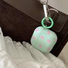 Green Striped Pink Star Earphone Case + Hanging Loop Set, Compatible With Apple Pro 3/Pro 2/Pro/ 4/3/2 Case, Fashionable Earphone Protective Cover - Green - View 4