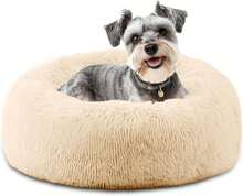 Calming Donut Washable Warming Soft Round 39-Inch Dog Bed For Large Dogs, Anti-Anxiety Fluffy Plush Cushion Bed For Pets Up To 120 Lbs, Gradient Blue - 杏色 - 查看 13