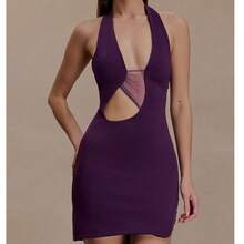 UNITHORSE Women's Halter Backless Elastic Mini Dress - Purple - View 4