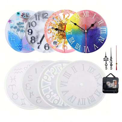 Premium Round Silicone Resin Clock Mold - 1PC Zodiac/Roman Numerals/Numbers/Cutout Design - DIY Epoxy Clock Making Kit For Wall Decor - Non-Stick & Bubble Free Home Decoration Craft Mold