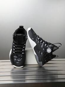 1 Pair Women's Breathable Mesh Printed High-Top Lace-Up Sneakers, Basketball Shoes, Casual Sports Shoes, New 2025 Collection, Suitable For All Seasons