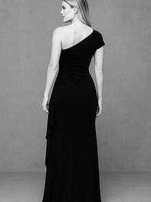 Long Dress For Bridesmaid, Elegant Straight Cut With Sequined Side For Women, Graduation Event Guests - Terracotta - View 2