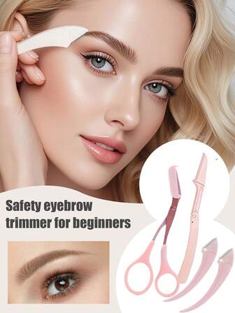 4-delars/2-delars/Ögonbrynstrimmerset i rostfritt stål, böjd ögonbrynsrakapparat med kam, ögonbrynssax, lämplig för nybörjare som skönhetsverktyg, lämplig för alla hudtyper, hårborttagningstillbehör, lämplig för män och kvinnor, smink, billigt, rumsdekoration, sminkbord, resor, sovrum, sminktillbehör, ögonbrynsrakapparat