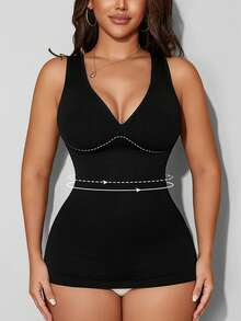 女士V领无缝压缩运动塑身背心休闲黑色夏季款 - 黑色 - 查看 5