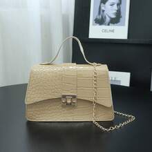 Fashionable Casual Crocodile Embossed Handbag, Chain Shoulder Crossbody Square Bag - Multicolor - View 7