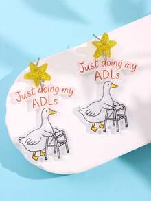 1 par de pendientes acrílicos con diseño de ganso de caricatura único y divertido, joyas de fiesta de vacaciones para mujeres