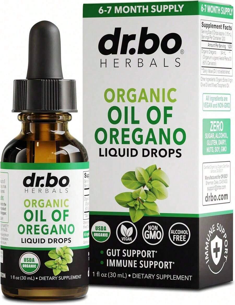DR. BO Organic Oregano Oil Drops – USDA Certified Organic Liquid Drops, Contains Extra Virgin Olive Oil And Tocopherols – Herbal Vegetarian Formula, 6-Month Supply – 1 Fluid Ounce - 1 chai - Xem 1