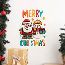 Fröhliche Weihnachten Weihnachtsmann & Schneemann selbstklebende abnehmbare Kunststoff Wandaufkleber - Abziehen & Aufkleben asymmetrische Toilette, Kühlschrank, Tür Dekorationen mit Schneeszene, Schneeflocken & süßem Weihnachtsmann/Schneemann Duo für Feiertagsdekoration (hinterlässt keine Rückstände)