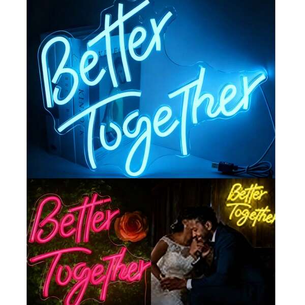 1 pieza Letrero de neón "Better Together" para decoración de pared, alimentado por USB con interruptor, señal de luz LED de color blanco cálido, decoración estética para dormitorio, sala de estar, Halloween, Navidad, luces de hadas, boda, decoración de pared